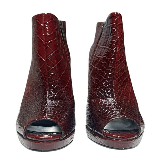 White House Black Market Paulette Burgundy Red Booties Croc Embossed Peep Toe - Picture 10 of 16